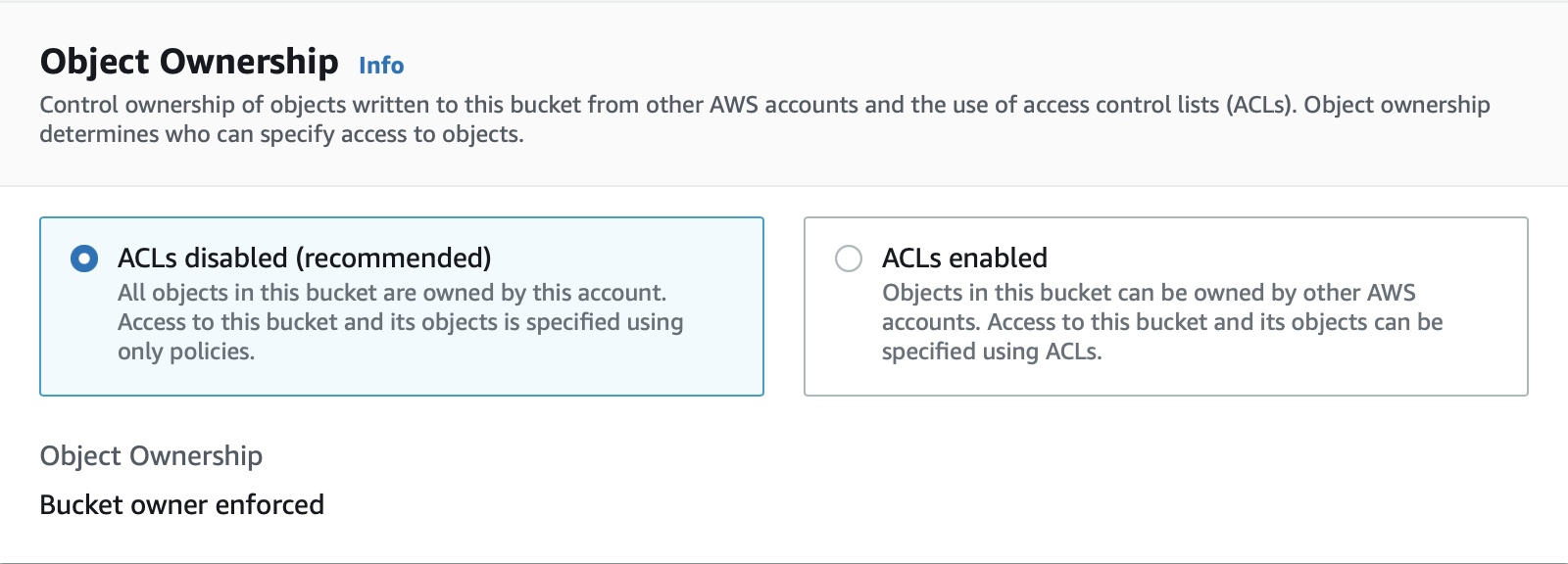 AWS bucket object ownership